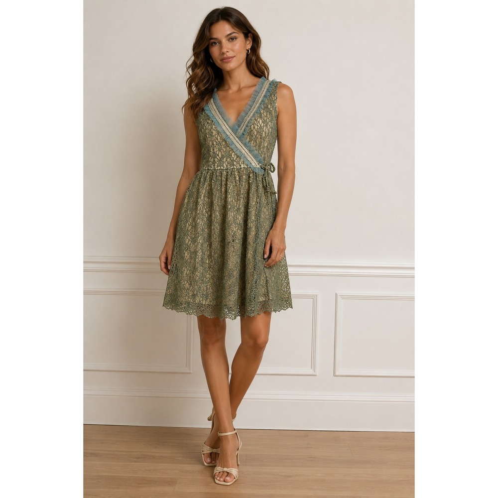 Vintage Y2K Young Essence Wrap Dress M Lace Sleeveless Fairy Boho Whimsigoth